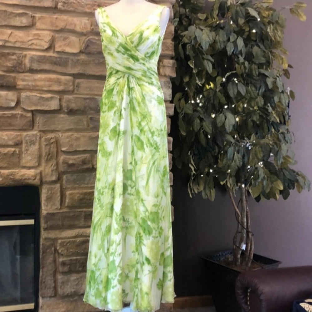 Tadashi Collection Botanical Silk crepe floral dress chiffon maxi 8